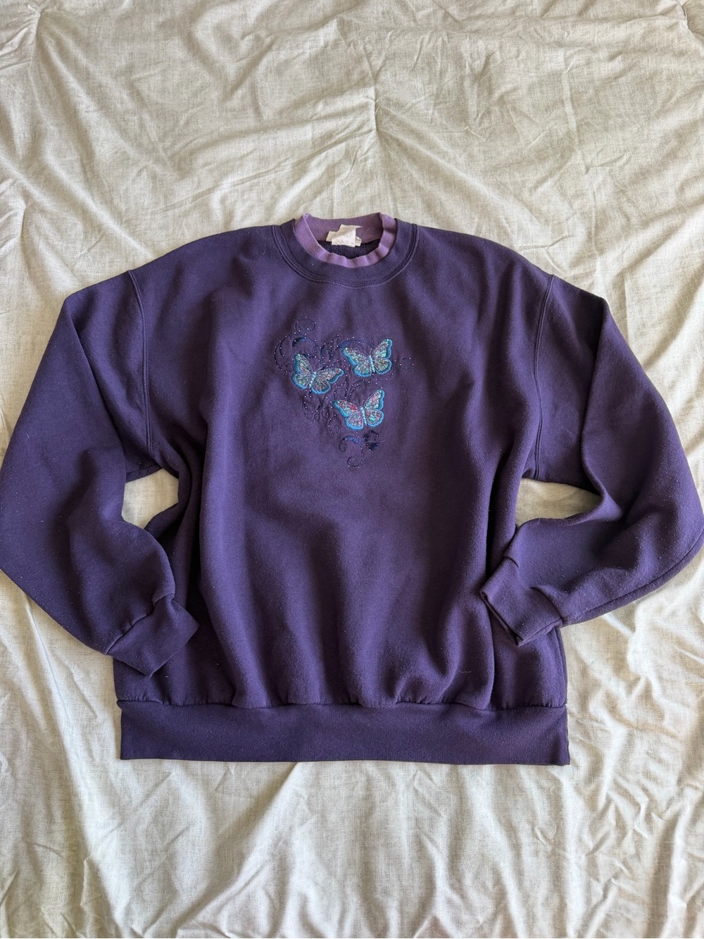 Morning Sun Purple Butterfly Embroidered Crewneck (2X)